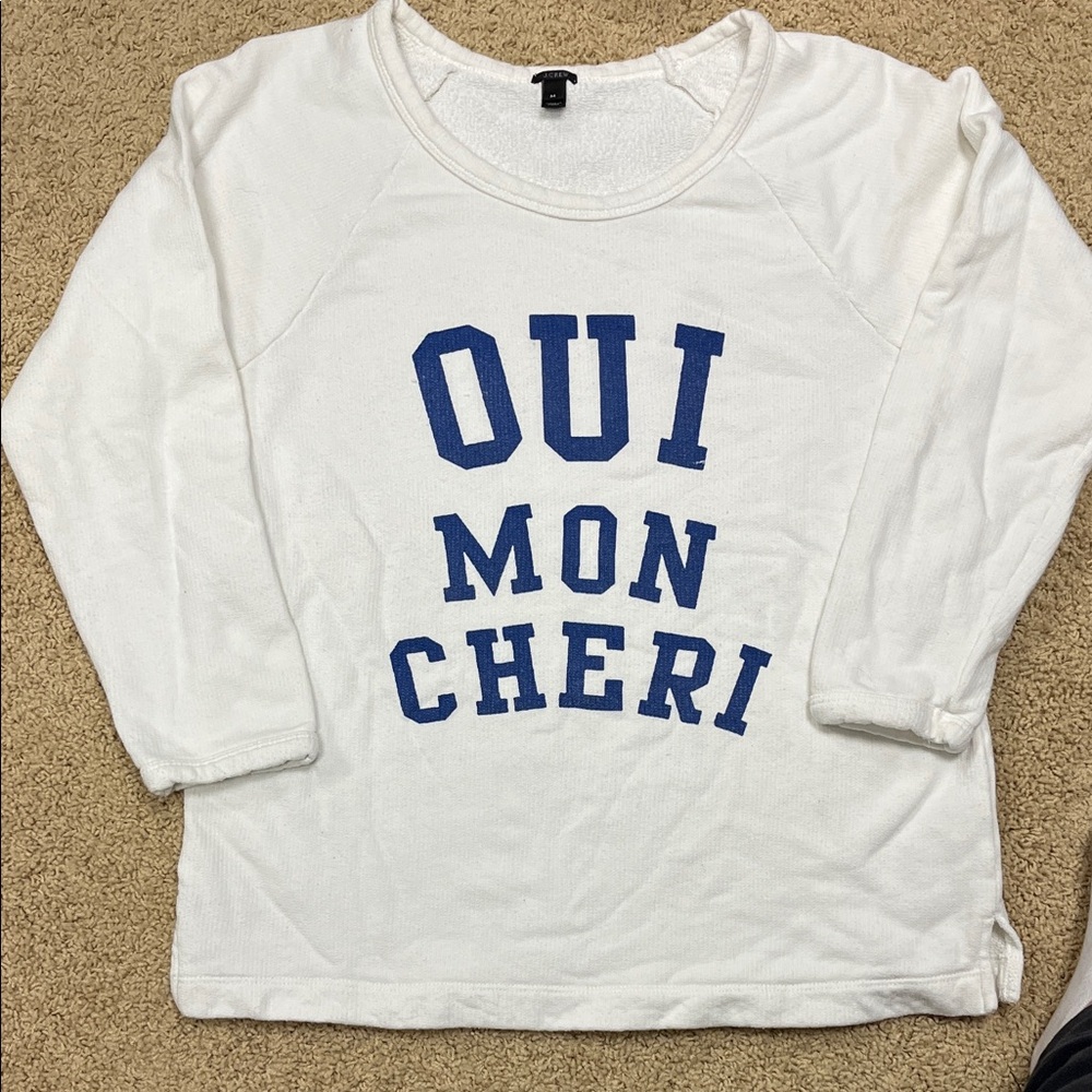 J. Crew White Sweatshirt with Blue Lettering